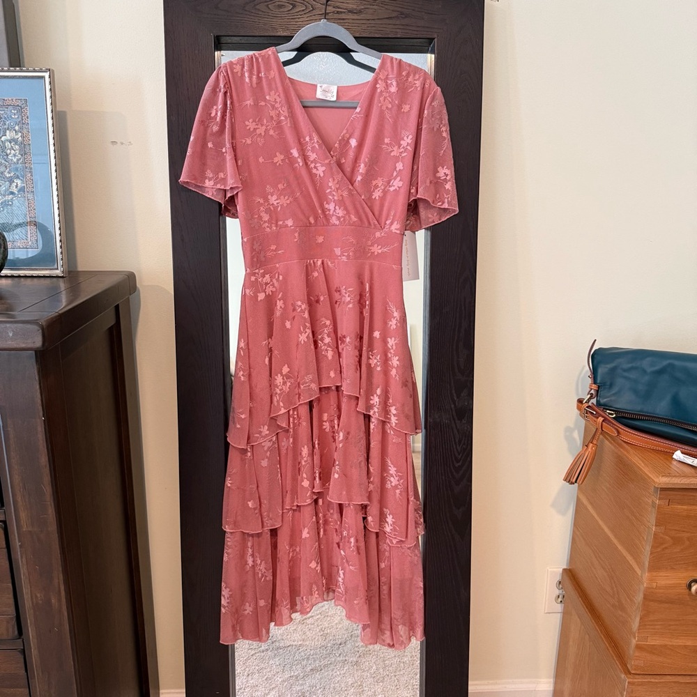 Pink lace midi dress